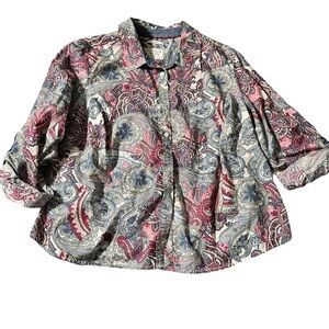 Charter Club Relaxed fit women's size 14W button down paisley shirt
